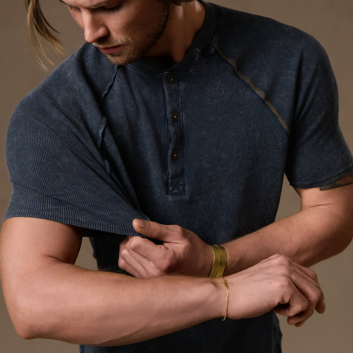 Short Sleeve Henley / Blue Mineral