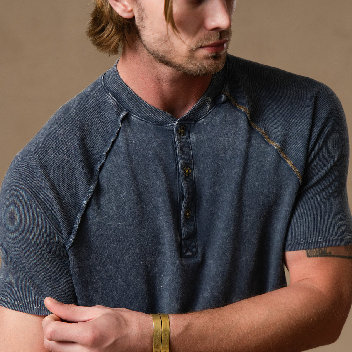 Short Sleeve Henley in Blue Mineral — TreeSilk henley — look 4 │ One Golden Thread