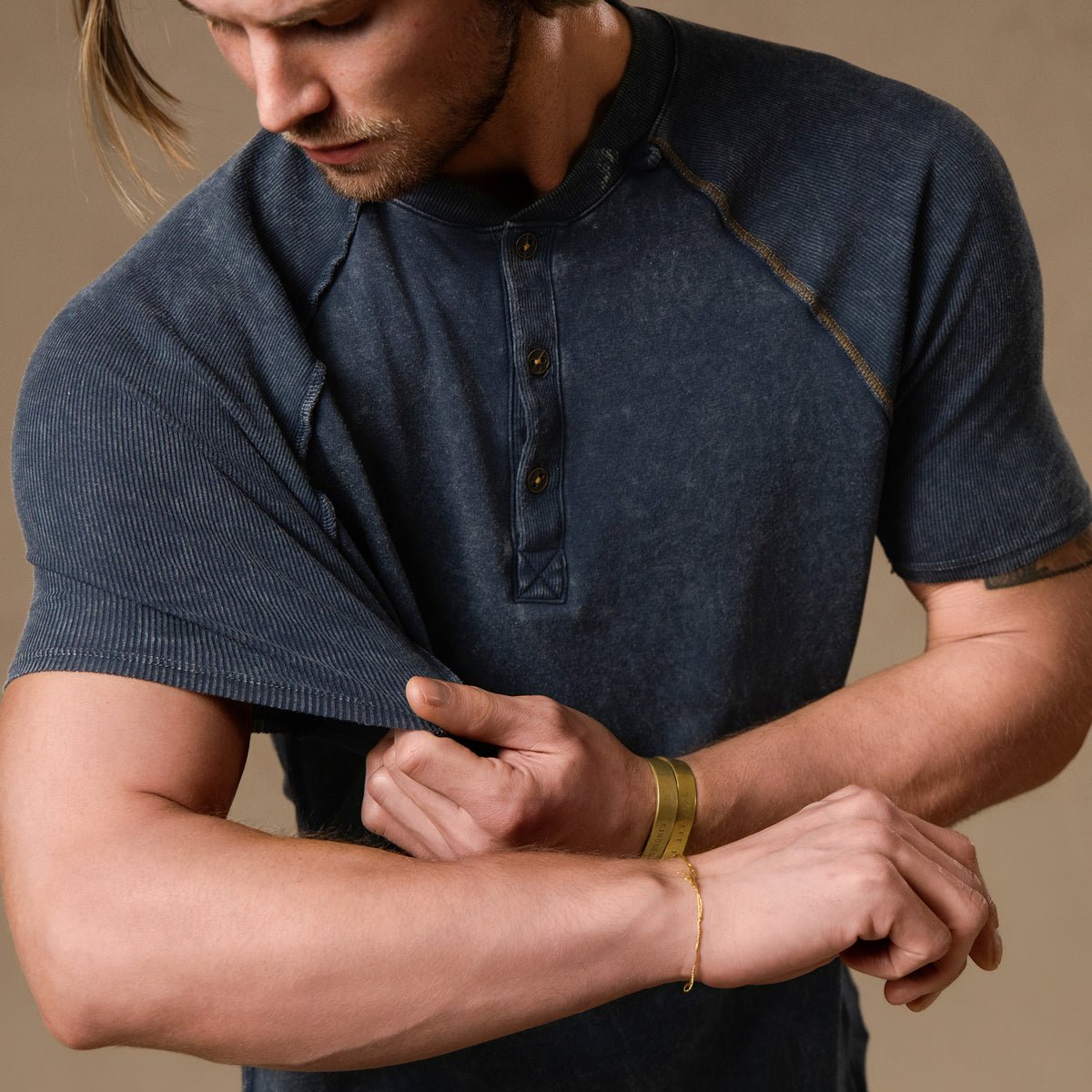Short Sleeve Henley in Blue Mineral — TreeSilk henley — look 5 │ One Golden Thread