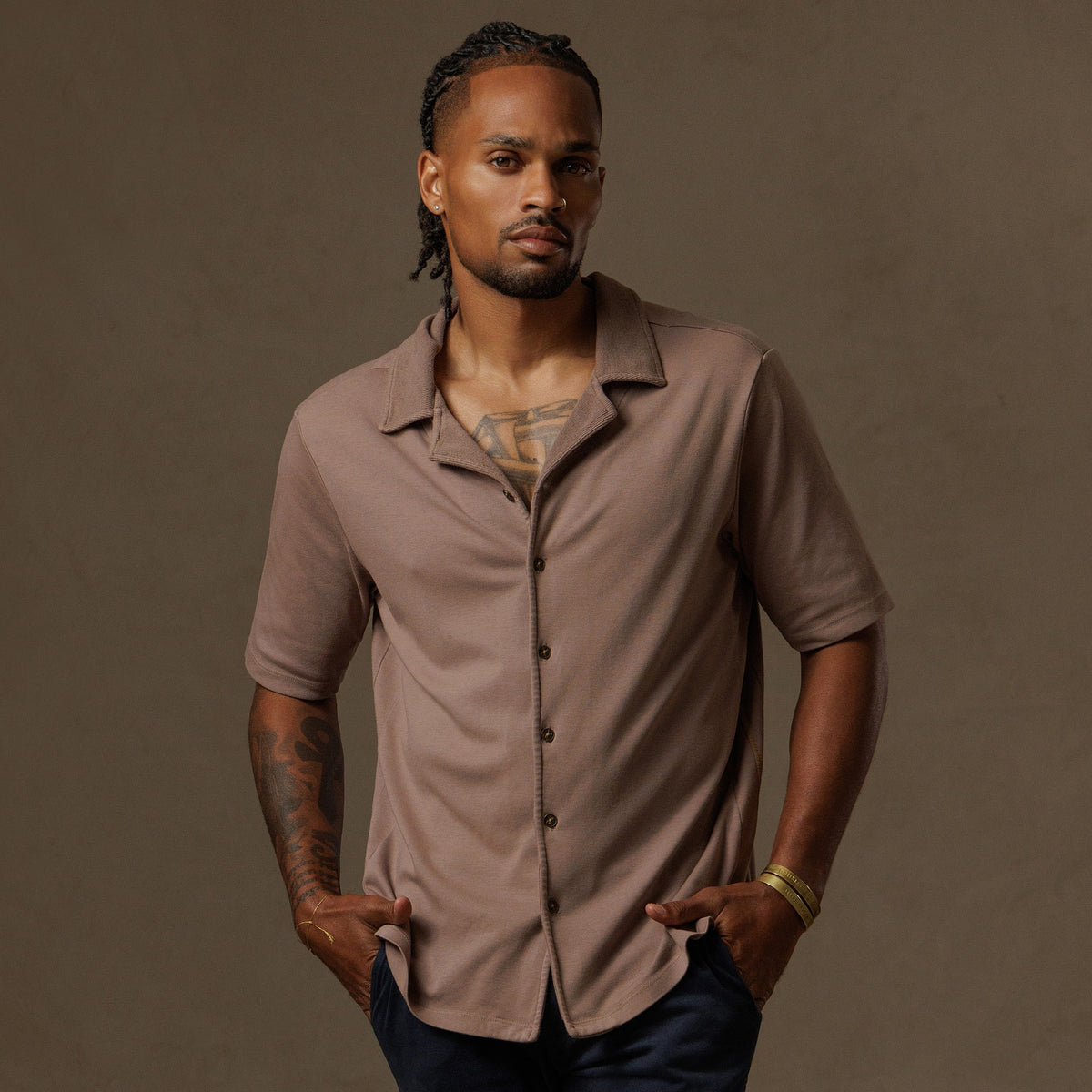 The Frame in Dope Taupe — TreeSilk shirt │ One Golden Thread