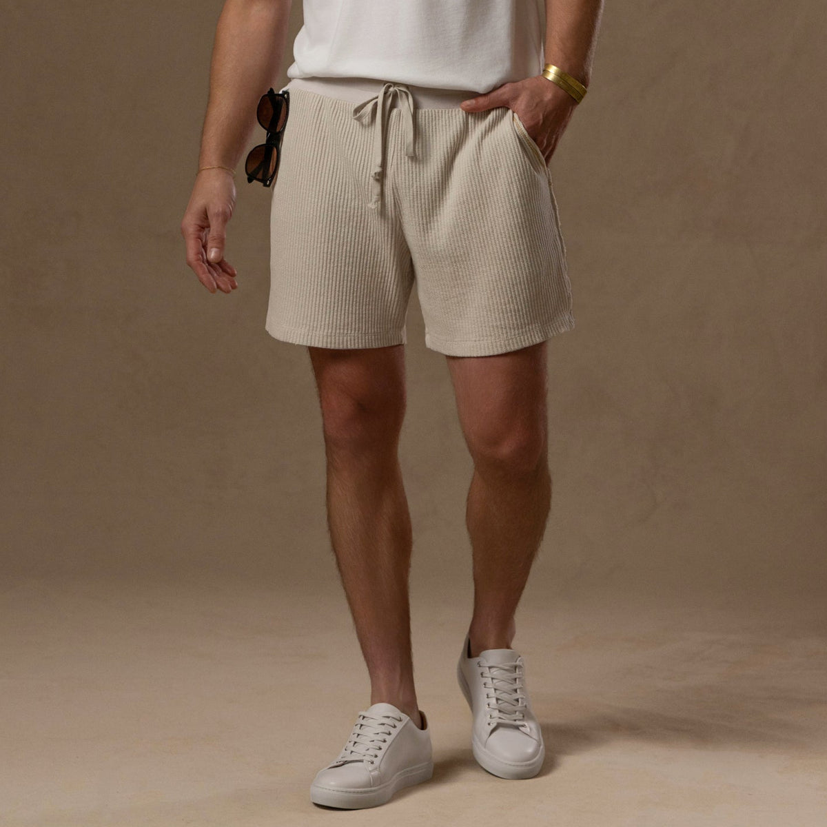 Waffle Frame Short in White Stone — waffle-texture shorts │ One Golden Thread