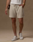 Waffle Frame Short in White Stone — waffle-texture shorts │ One Golden Thread