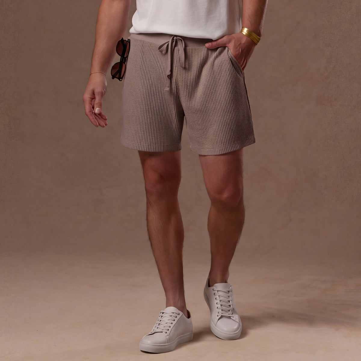 Waffle Frame Short in Dope Taupe — waffle-texture shorts │ One Golden Thread