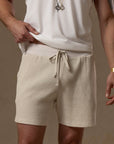 Waffle Frame Short in White Stone — waffle-texture shorts — look 2 │ One Golden Thread