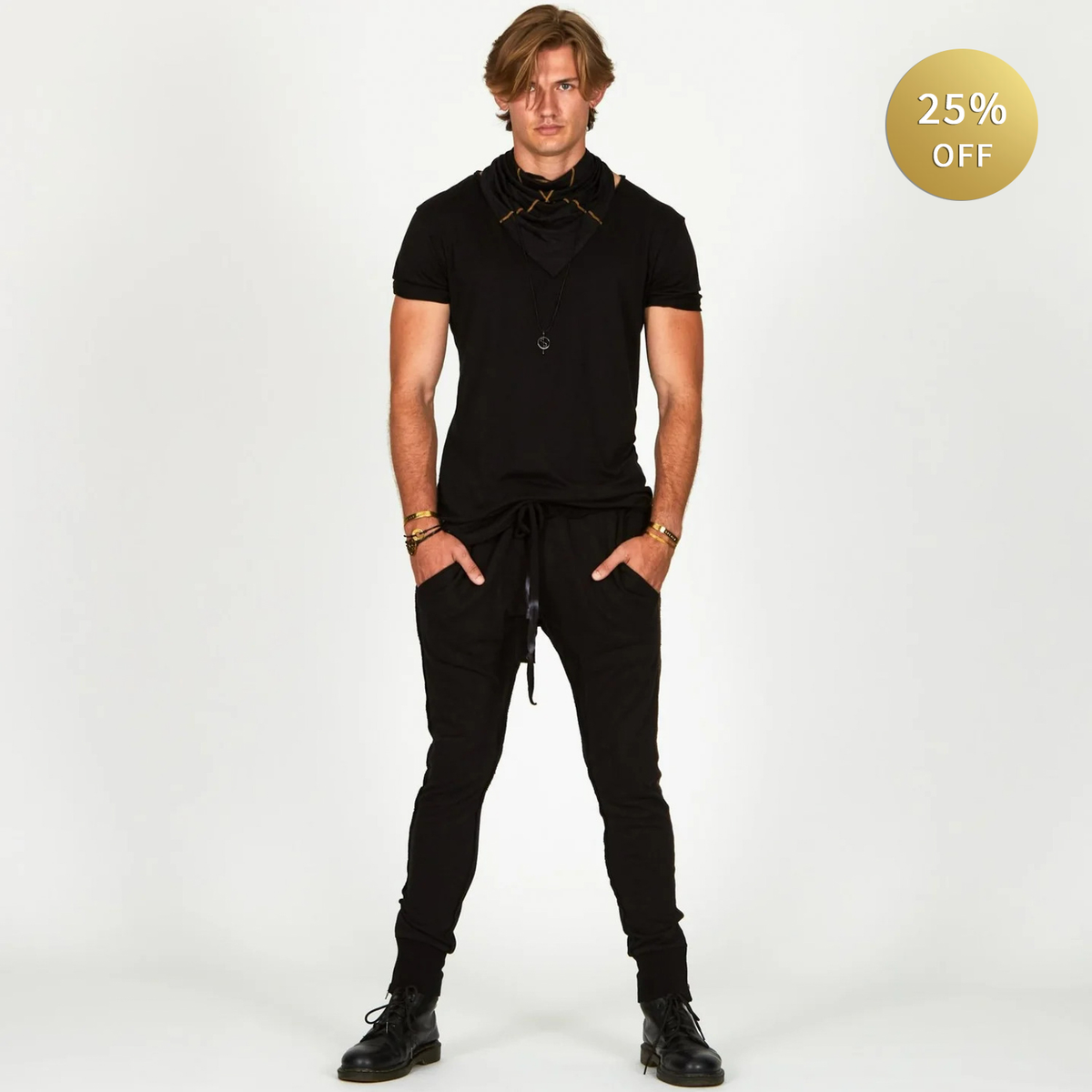 Man modeling the milano pant in black