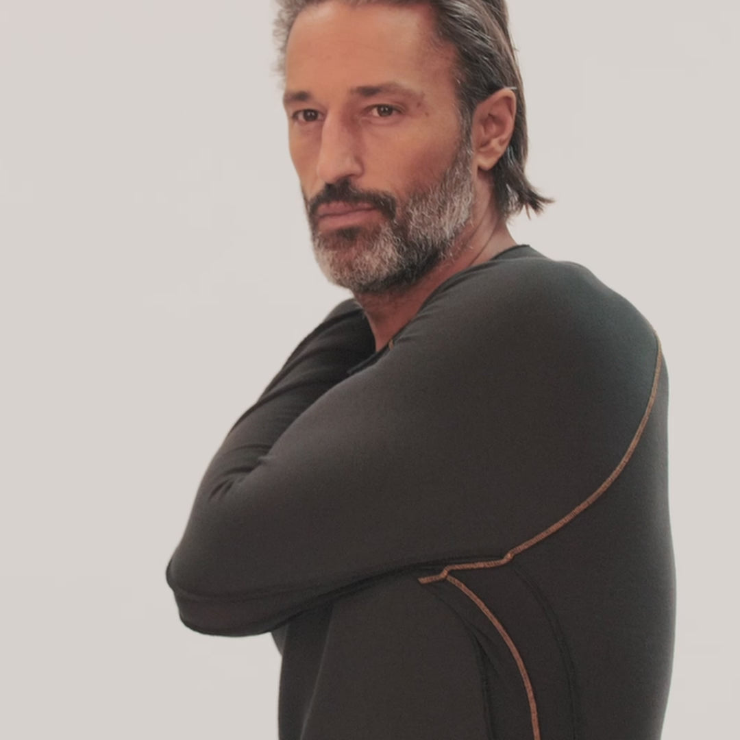 Male modeling long sleeve raglan