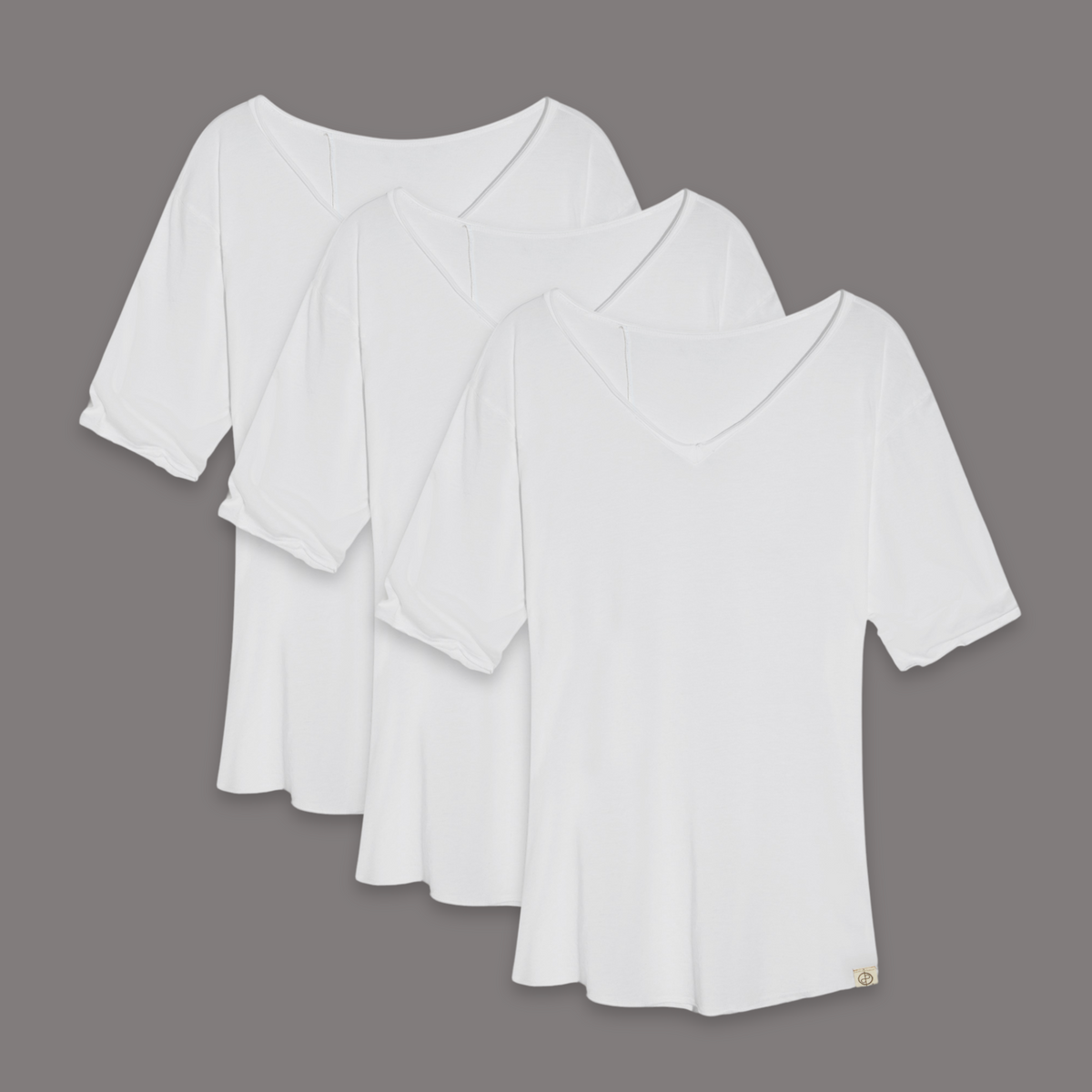 Flat lay of v neck three pack in white