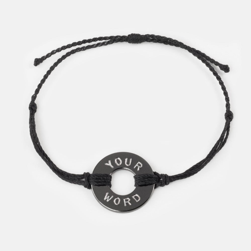 A Customized MyIntent Black Nickel Plated Token Black Twist Bracelet