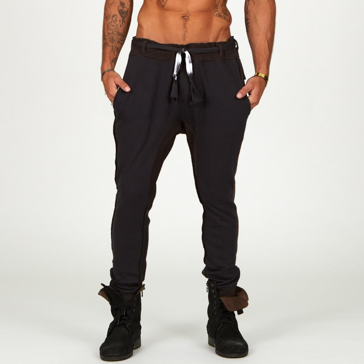 Man modeling a milano pants in charcoal blue