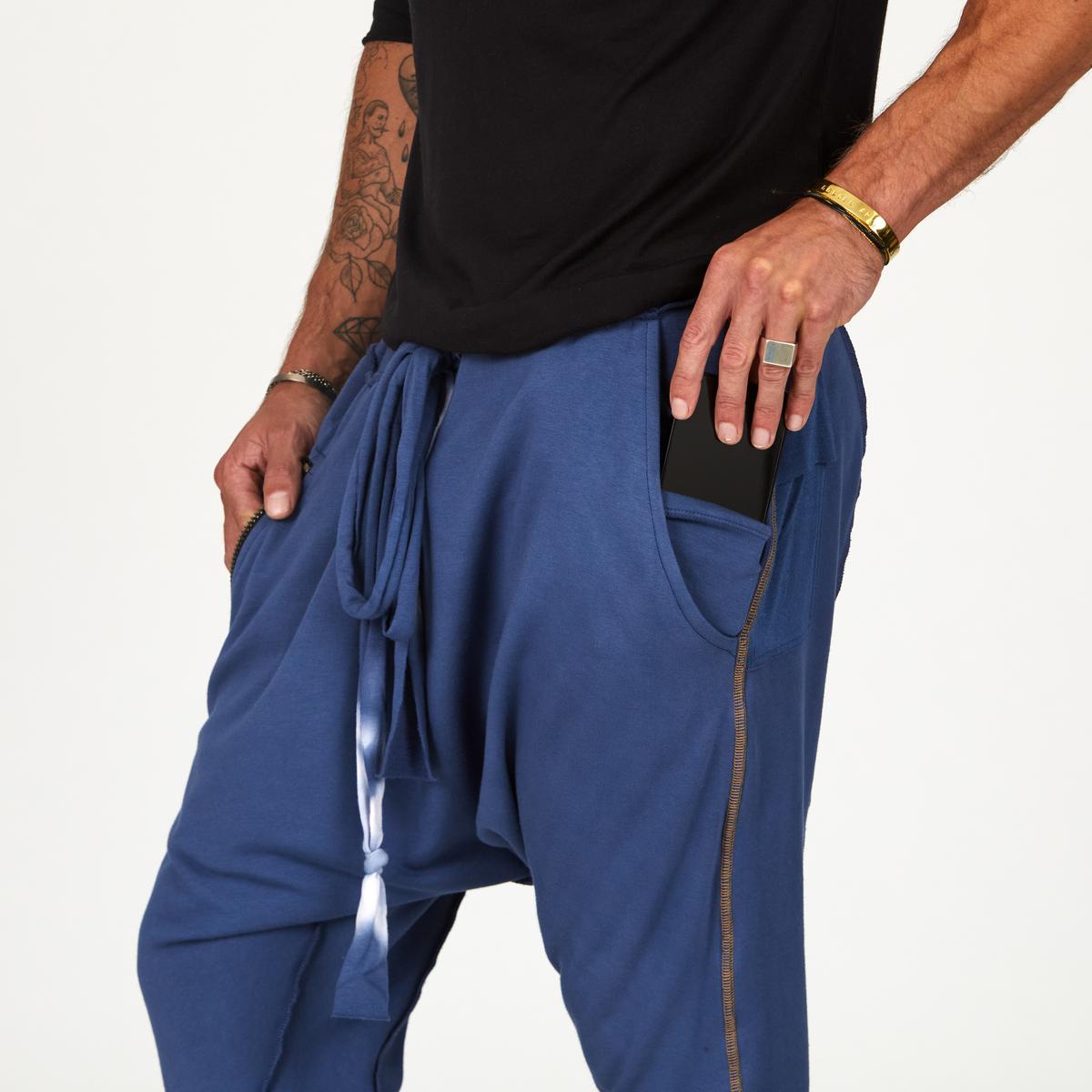 Male modeling Indigo Dawn blue colored pants