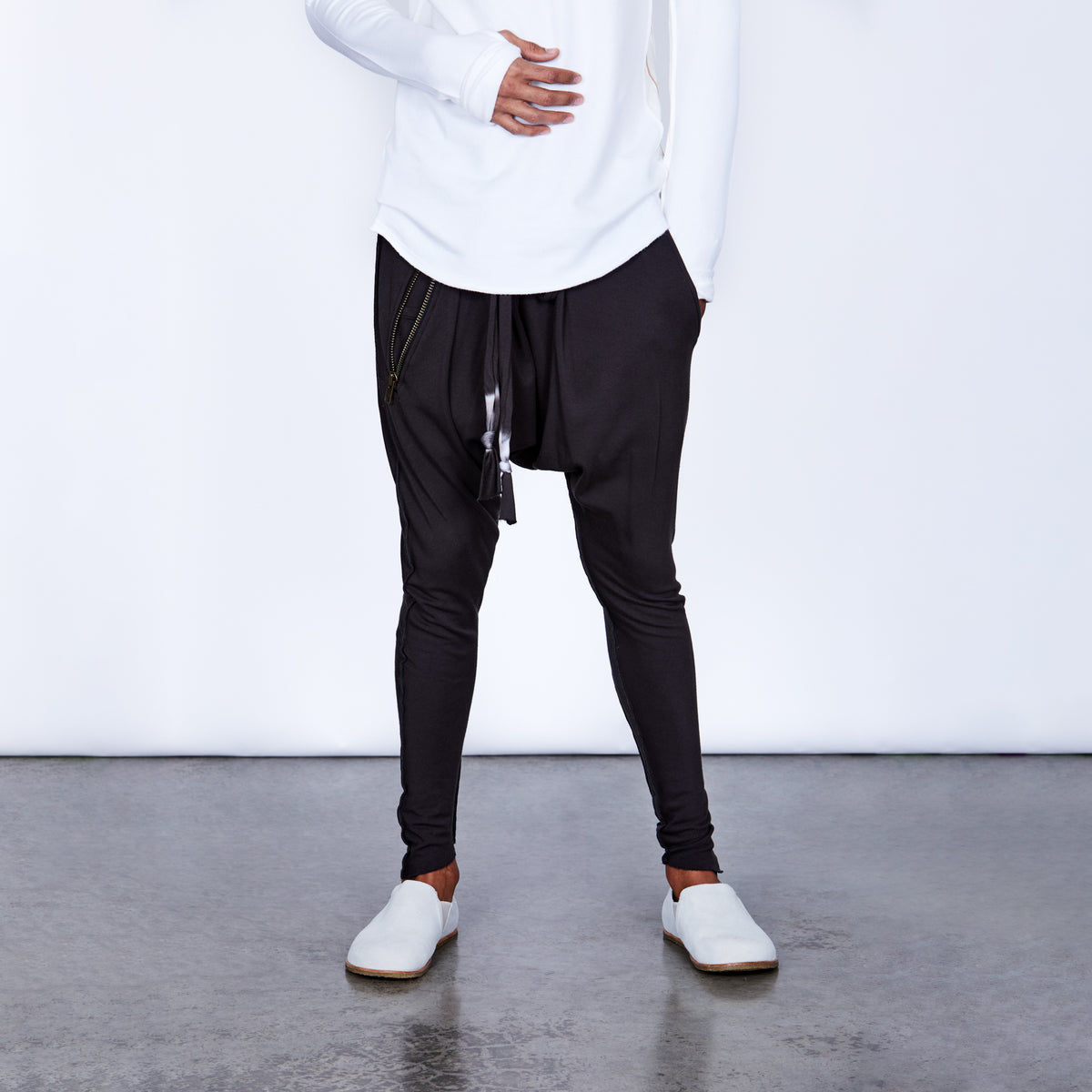Male modeling Slate gray colored pants