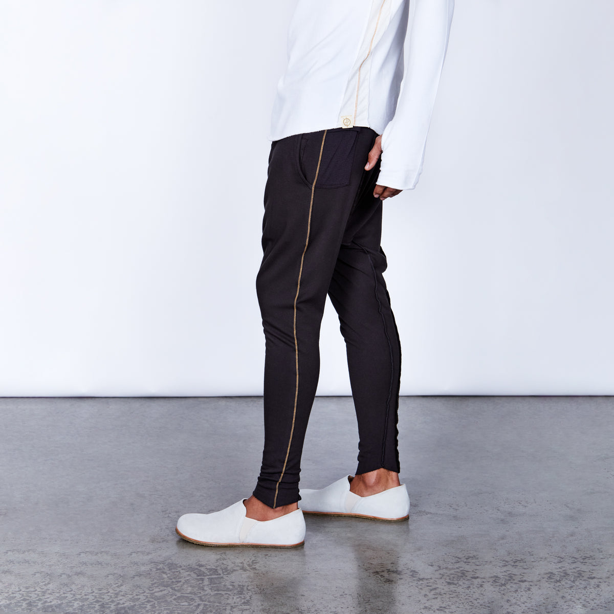 Male modeling Slate gray colored pants