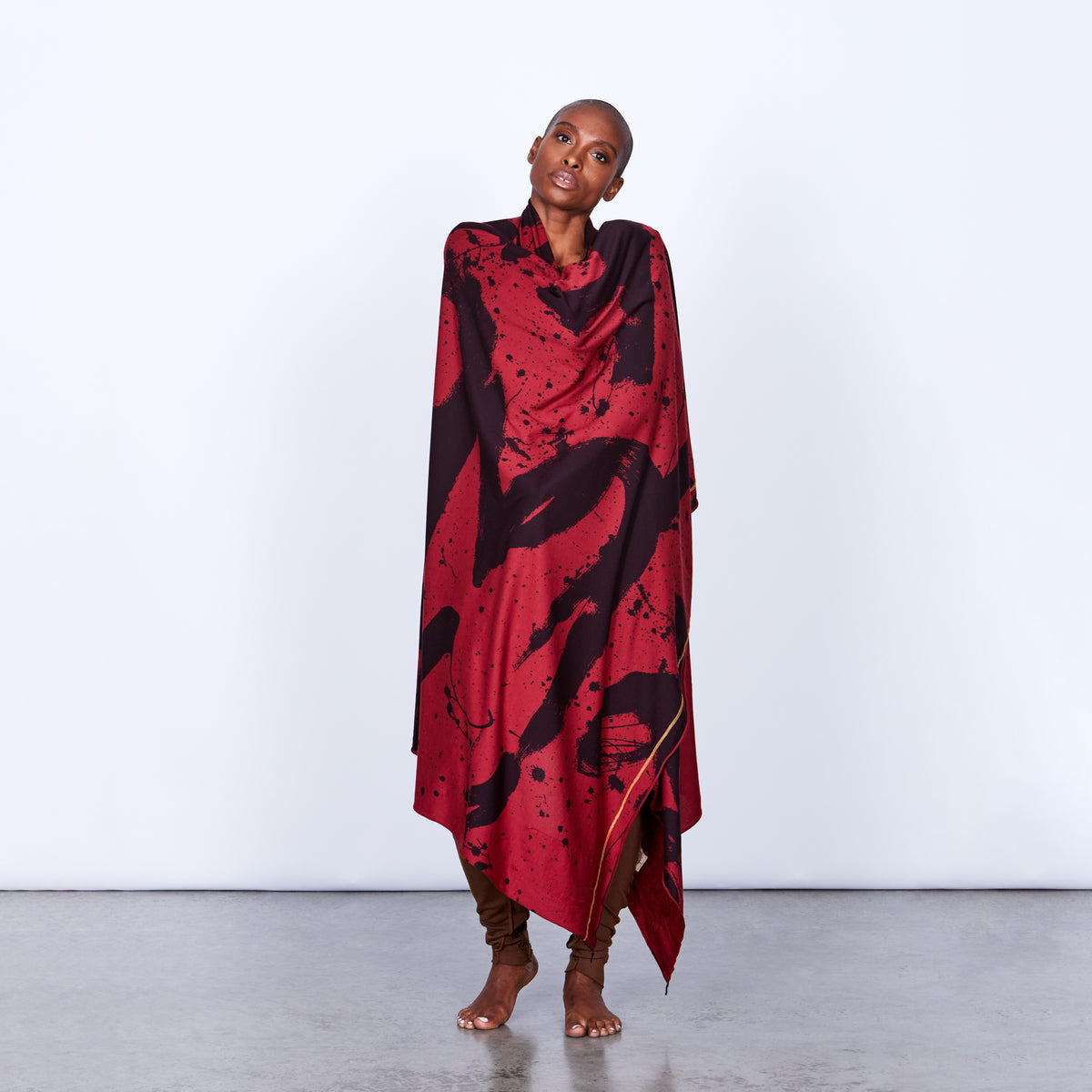 Woman modeling red Ruben LOVE nature wrap