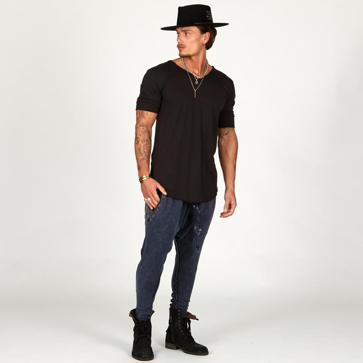 Male modeling Blue Mineral colored pants