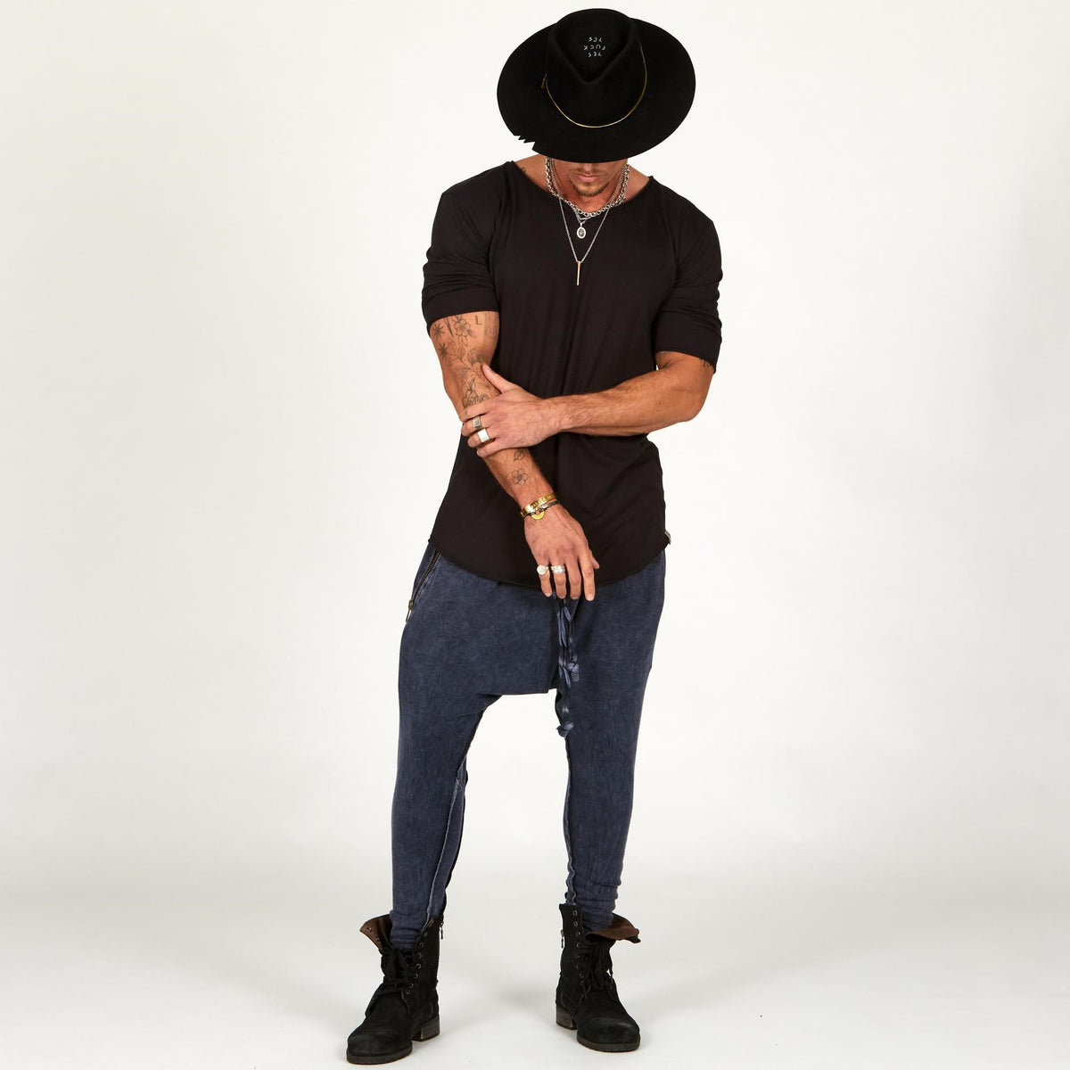 Male modeling Blue Mineral colored pants