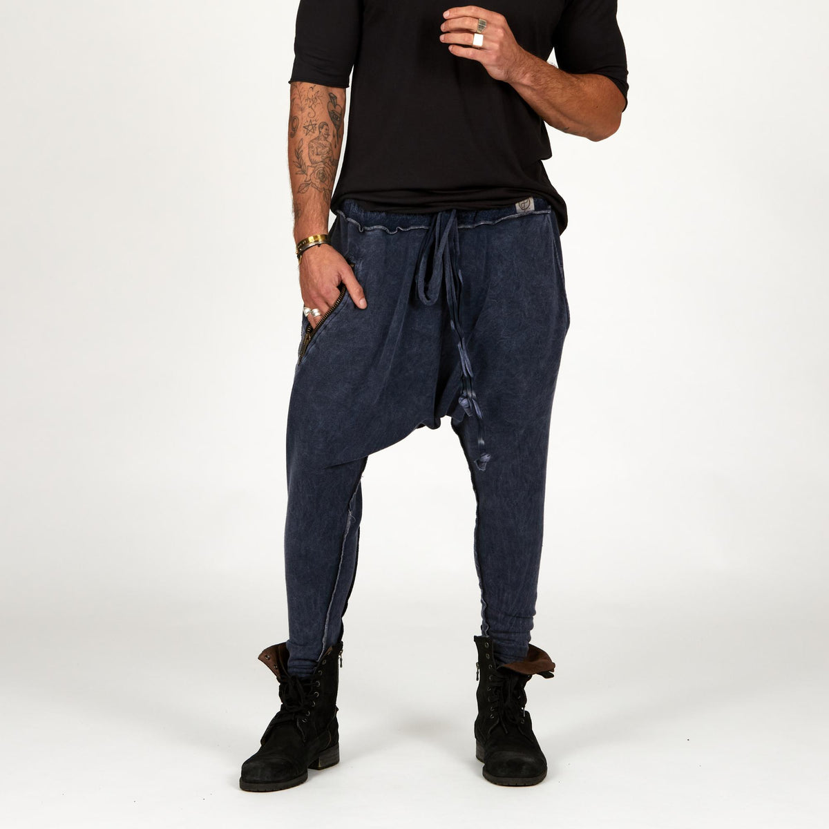 Male modeling Blue Mineral colored pants