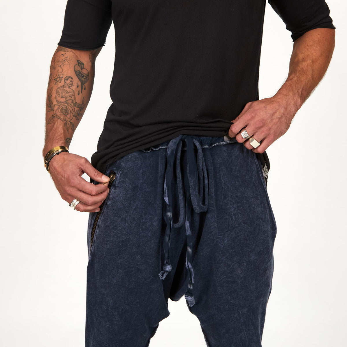 Male modeling Blue Mineral colored pants