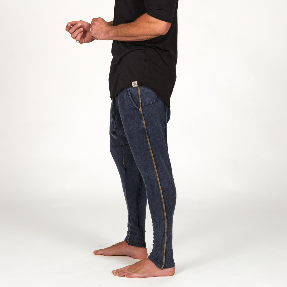 Male modeling Blue Mineral colored pants