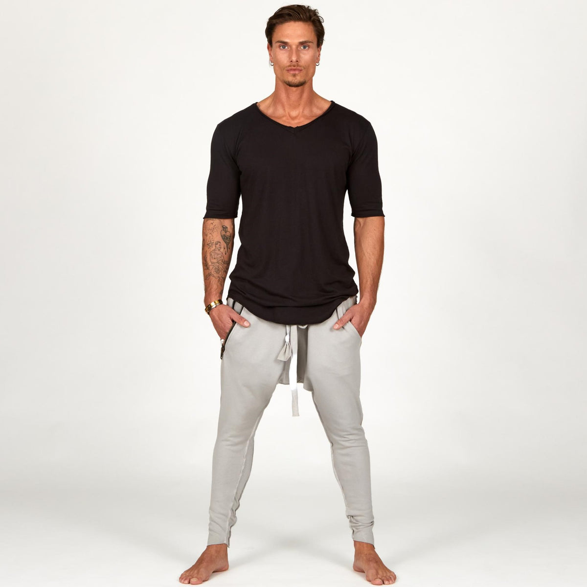 Male modeling Silver Lining colored pants
