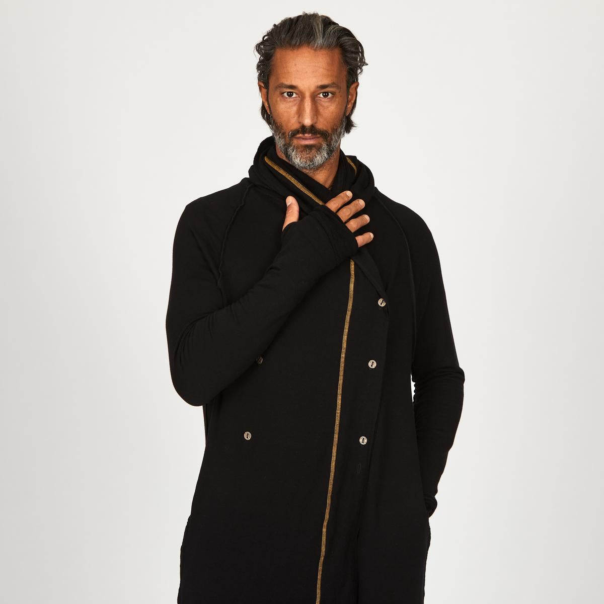 male modeling tree coat