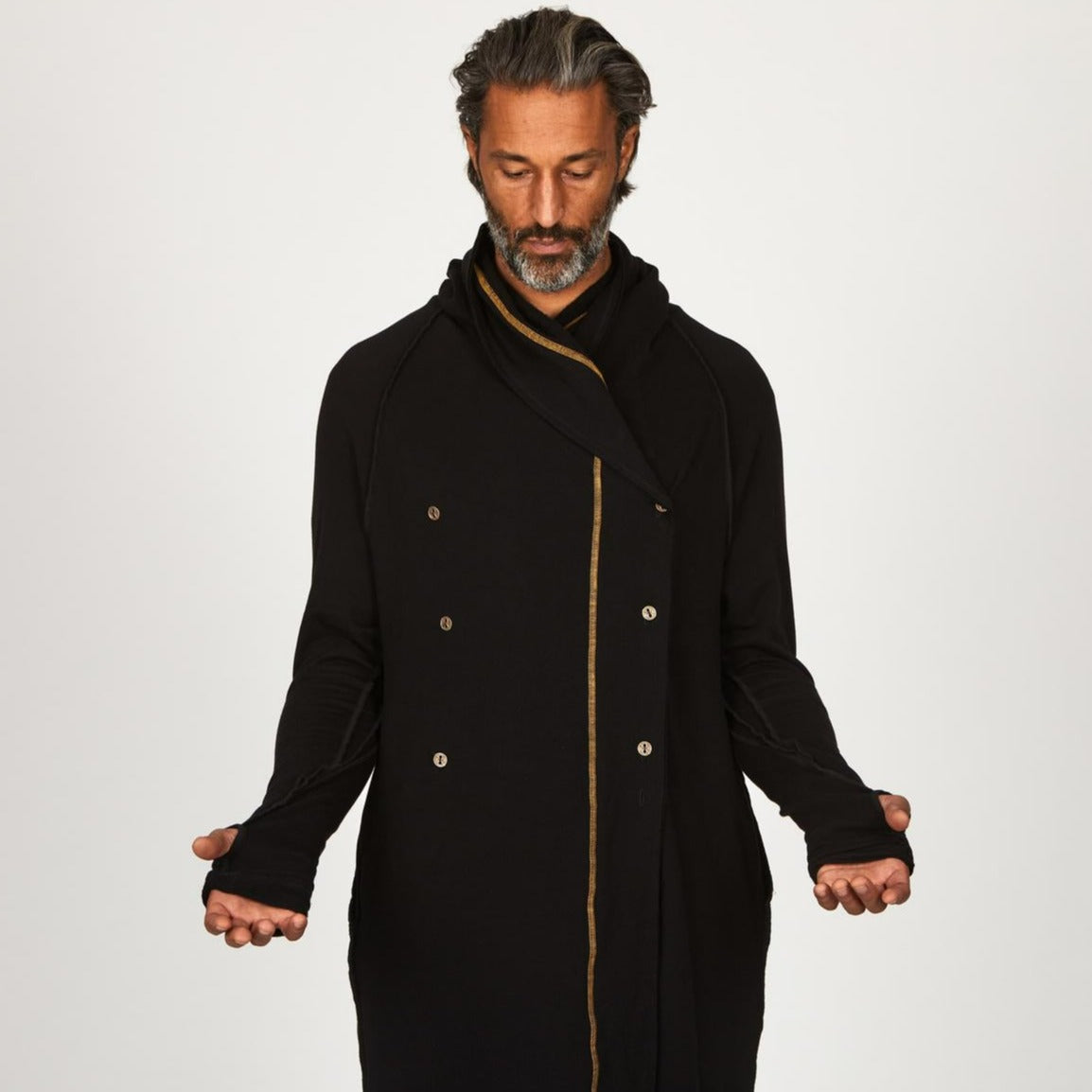 male modeling tree coat