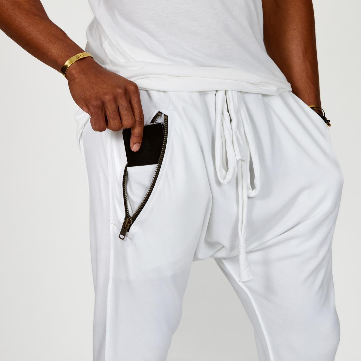 Male modeling Pure White colored pants