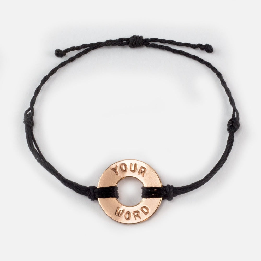 A Customized MyIntent Rose Gold Plated Token Black Twist Bracelet