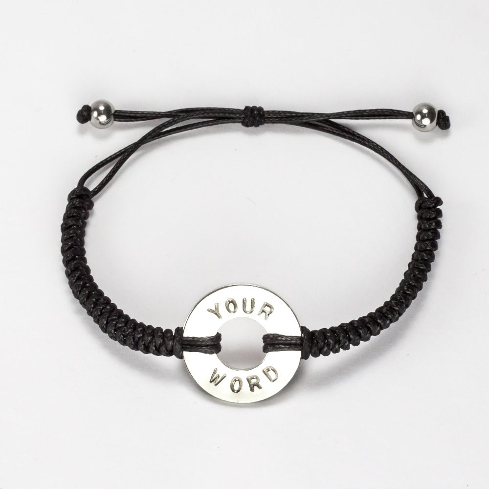 A Customized MyIntent Silver Plated Token Black Round Bracelet