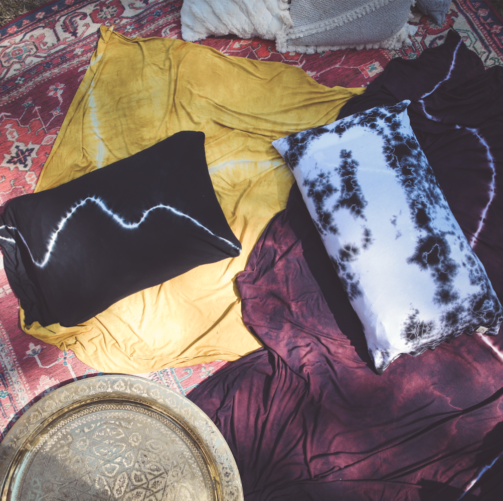 The One Golden Thread Pillow Face Set in Black Onyx Bolt and Calico Cloud colors